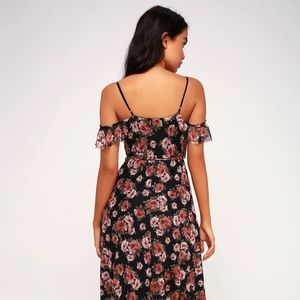 Lulus Adalynn Black Floral Wrap Maxi Dress